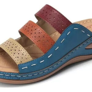 Sandálias De Cunha Colorblock Ortopédicas Romanas Abertas