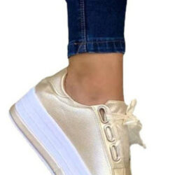 Sapatos Casuais Com Plataforma E Bico Redondo Para Mulheres