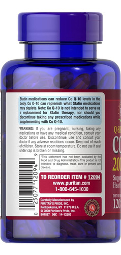 Puritans Pride Coq10 200 Mg 120 Cápsulas - Imagem 3