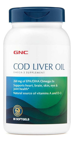 Óleo De Fígado De Bacalhau Gnc Omega 3, 90 Cápsulas