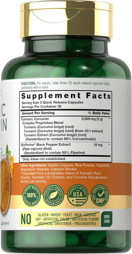Suplemento Carlyle Curmeric Curcumin 1000mg 90 Cápsulas - Imagem 2