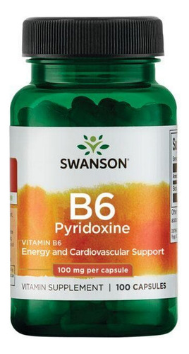 Vitamina B6 Piridoxina 100 Mg 100 Cápsulas Da Swanson Vitami