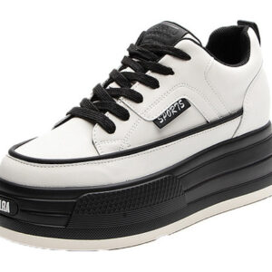 Tênis Casuais De Couro Com Sola Grossa Para Aumentar A Altur