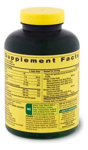 Omega 3-6-9 Com Fish, Flax & Borage Oil Spring Valley 120ct - Imagem 3