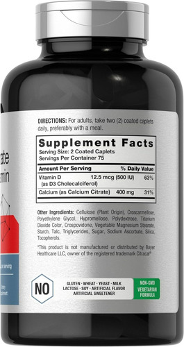 Suplemento Horbaach Citrato De Cálcio 200mg & D3 150 Cáps - Imagem 2