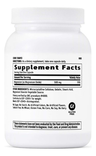 Gnc Magnésio 500mg 120 Cápsulas - Imagem 3