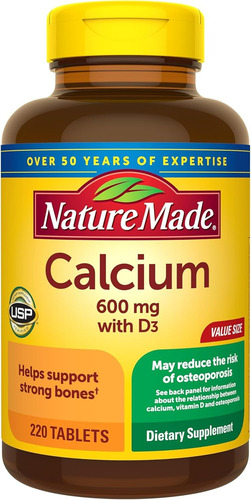Suplemento Nature Made Cálcio 600mg Com Vita D3 220 Tabletes