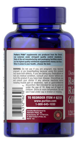 Red Yeast Rice 600mg Puritan's Pride 120 Unidades - Imagem 2