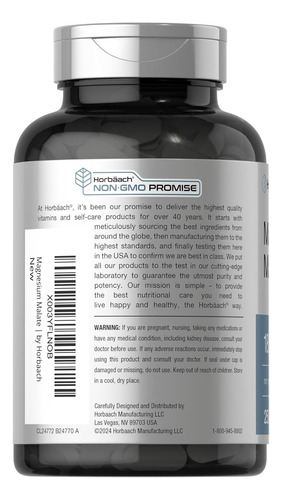 Suplemento, Horbaach Malato De Magnésio 600mg 250 Cápsulas - Imagem 3