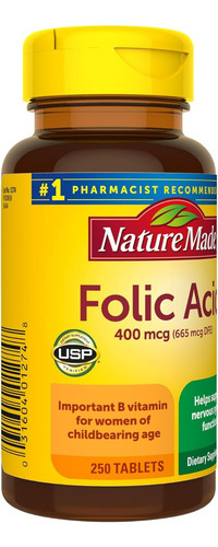 Suplemento Nature Made Ácido Fólico 400 Mcg 250 Comprimidos - Imagem 3