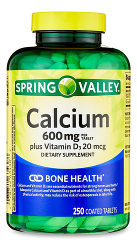 Cálcio 600 Mg Mais Vitamina D3 20 Mcg Spring Valley 250 Tabs