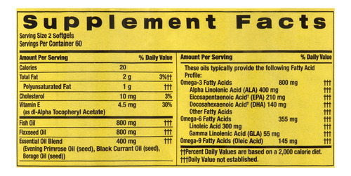 Omega 3-6-9 Com Fish, Flax & Borage Oil Spring Valley 120ct - Imagem 2