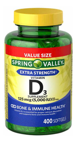 D3 125mcg 5.000iu Vitamina Spring Valley 400 Softgels - Imagem 4