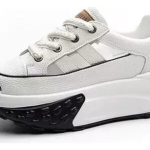 Tênis Casual De Salto Alto Em Couro Vazado