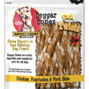 Beggar Bone 3 Em 1 Twists Dog Treat Frango, Vegetais E Porco