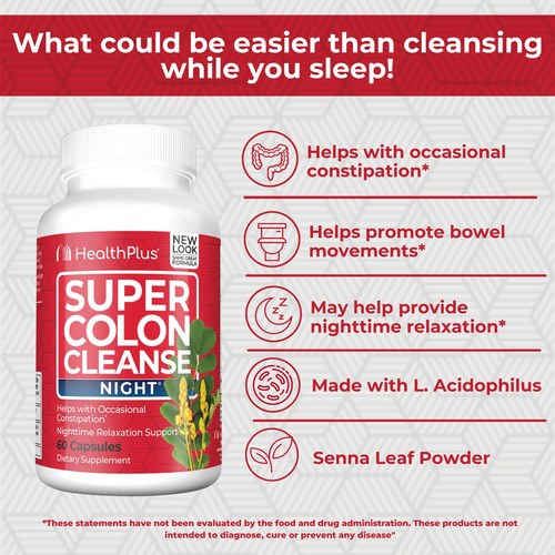 Suplemento Health Plus Super Colon Cleanse Night 60 Cápsulas - Imagem 12