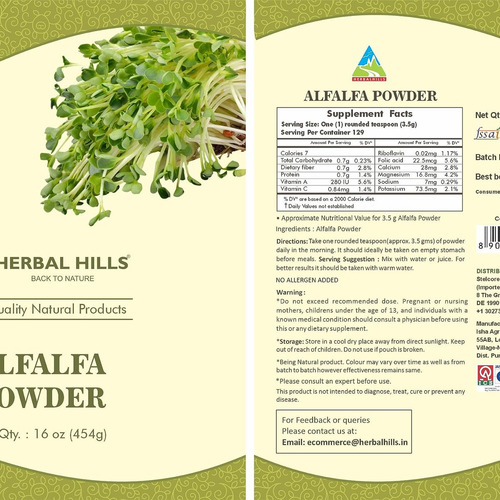 Pó De Alfafa Herbal Hills Da Herbal Hills | 454 G (16 Oz) - Imagem 4