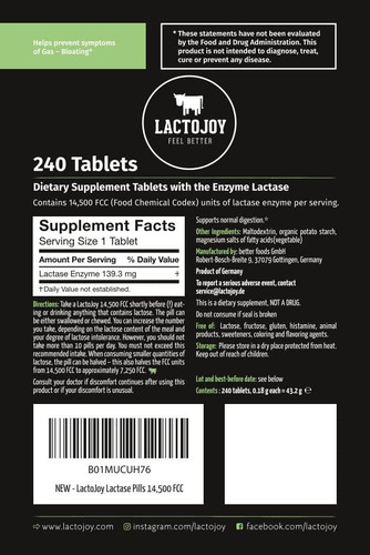 Pílulas De Lactase Lactojoy I Pacote De Recarga De 240 Peça - Imagem 2