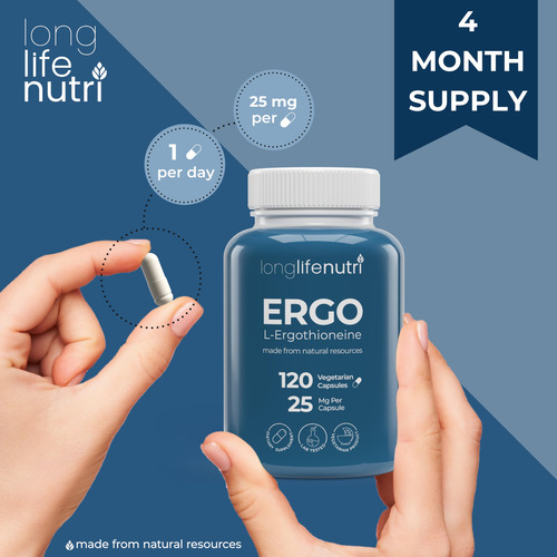 Suplemento Longlifenutri L-ergotioneína 25 Mg 120 Cápsulas - Imagem 5