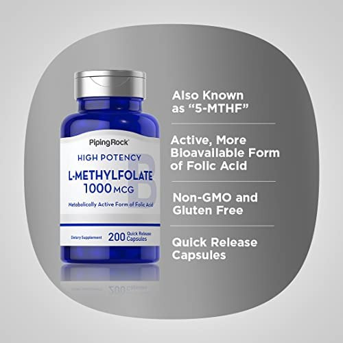 Piping Rock L-metilfolato 1000 Mcg | 200 Cápsulas | Otimizad - Imagem 4