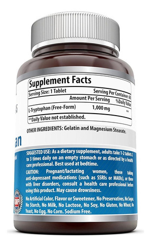Suplemento De L-triptofano Amazing Nutrition 1000mg (60
