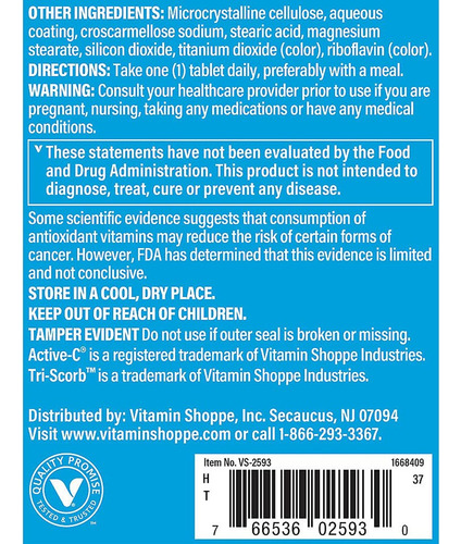 The Vitamin Shoppe Active-c Com Bioflavonoides 500 Mg - 250 - Imagem 5