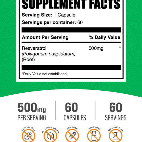 Cápsulas De Resveratrol 500 Mg Da Bulksupplements - 60 Cápsu - Imagem 5