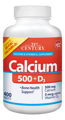 Suplemento De Cálcio 21st Century Calcium 500mg + D3 400 Tab