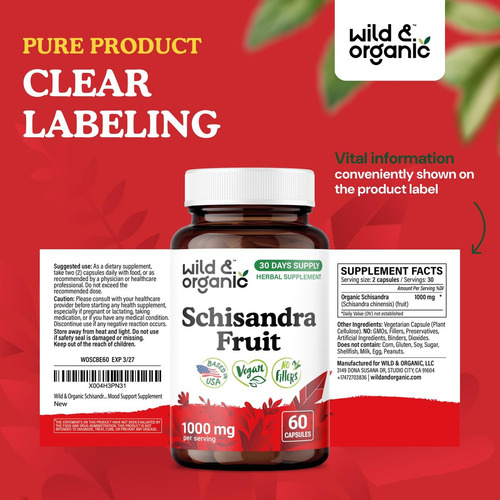Cápsulas De Schisandra Orgânica Selvagem E Orgânica 1000 Mg - Imagem 7