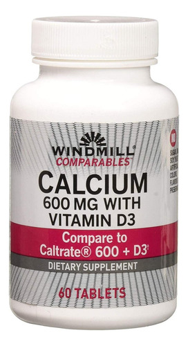 Carbonato De Cálcio Windmill Com Vitamina D 600 Mg, 60