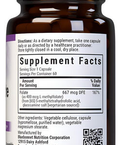 Bluebonnet Metilfolato 400 Mcg Vegano E Sem Glúten, 60