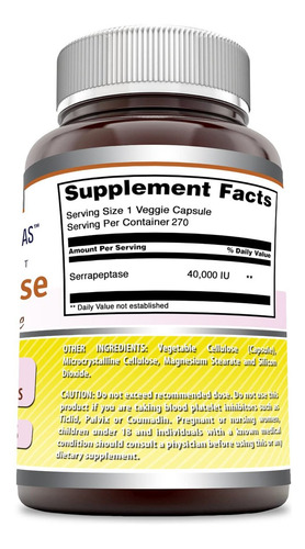 Suplemento De Serrapeptase Amazing Nutrition 40.000 Ui