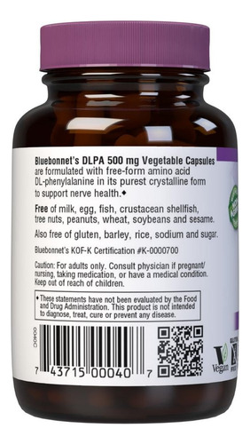 Bluebonnet Dlpa 500 Mg - Aminoácido Para O Sistema Nervoso - Imagem 3