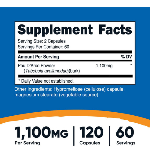 Suplemento Nutricost Pau D"arco Inner Bark 1100mg 120 Cápsul - Imagem 2
