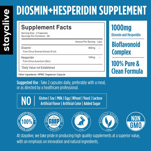 Suplemento Stay Alive Diosmina Hesperidina 1000 Mg 120 Cápsu - Imagem 2