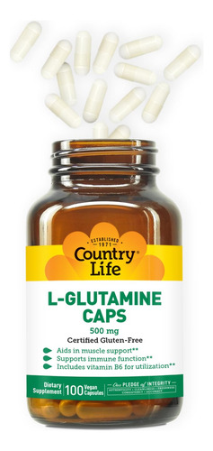Suplemento Country Life L-glutamina 500 Mg Com B6 100 Cápsul - Imagem 6