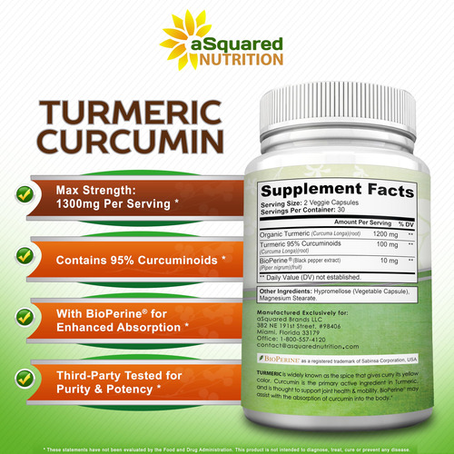 Suplemento Asquared Nutrition Curcuma Curcumina 1300mg - Imagem 5