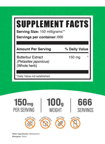 Suplemento Bulksupplements.com Extrato De Butterbur 150mg 10 - Imagem 2