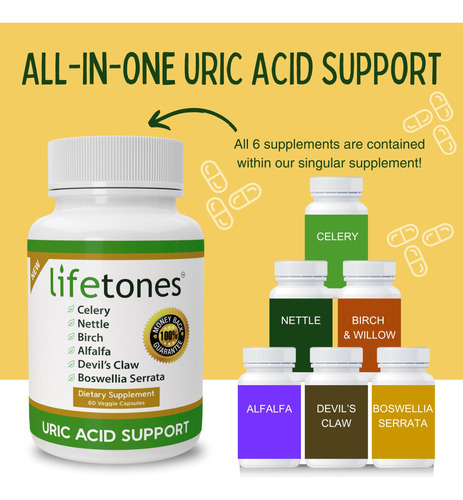 Suplemento Life Tones Uric Acid Support 60 Cápsulas - Imagem 5