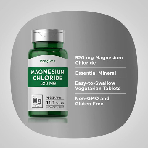 Cloreto De Magnésio Piping Rock 520mg 100 - Imagem 3