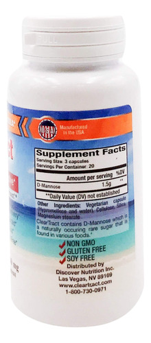 Suplemento Clear Tract D-mannose, Cápsulas De 500 Mg, 60 Uni - Imagem 2