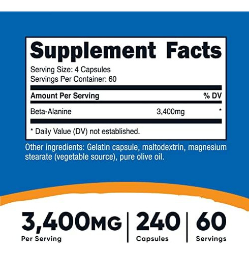 Cápsulas Nutricost Beta-alanina 3400mg, 240 Cápsulas (60 Se - Imagem 7