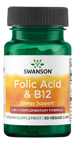 Swanson Ácido Fólico E Vitamina B-12 30 Cápsulas Veganas