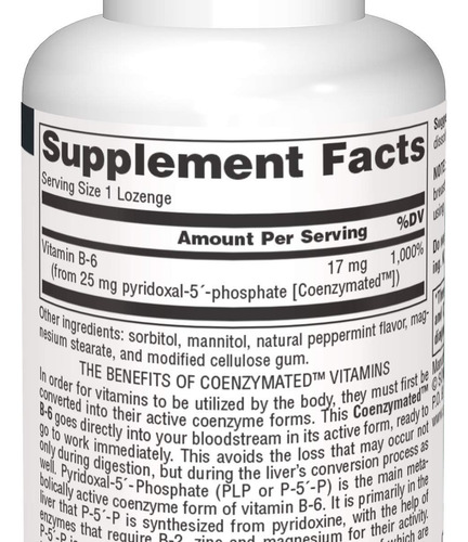 Source Naturals Coenzima Vitaminas B-6 25mg Sublingual - Imagem 4