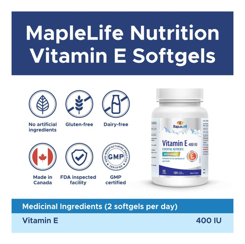 Maplelife Nutrition Vitamin E 400iu Natural 100 Softgels - Imagem 14