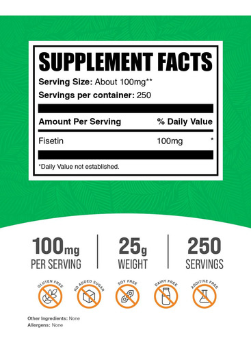 Suplemento Bulksupplements.com Fisetina Em Pó 25g (100mg) - Imagem 2