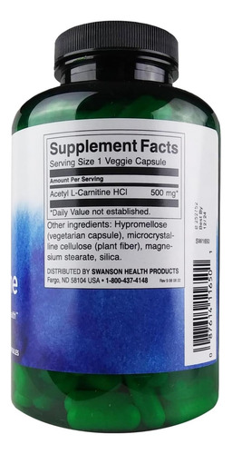 Swanson Acetil L-carnitina 500mg 240 Veg Cap - Imagem 2