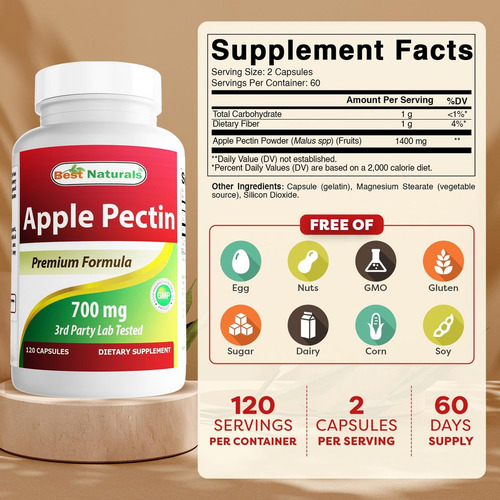 Naturals Pectina De Maçã 700 Mg 120 Cápsulas - Imagem 5