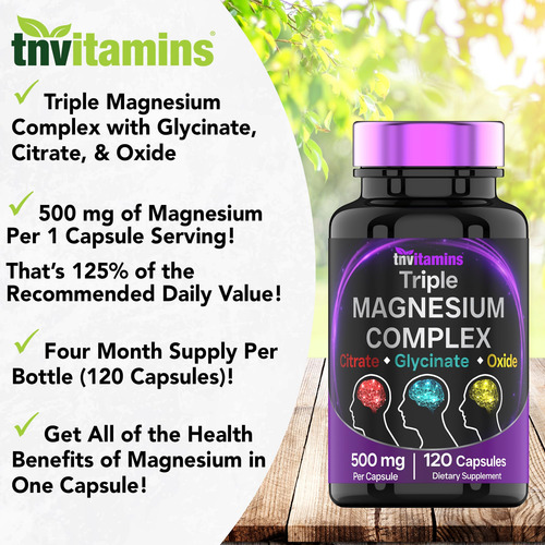 Suplemento Tnvitamins Complexo Triplo De Magnésio 500 Mg 120 - Imagem 3