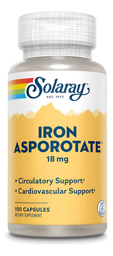 Cápsulas De Asporotato De Ferro Solaray Solaray, 18 Mg, 100